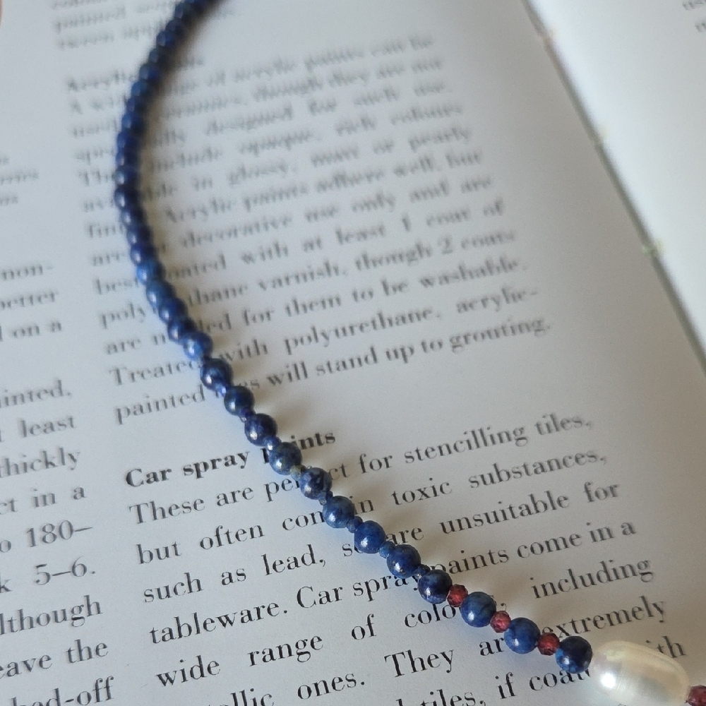 Real Lapis Lazuli Bead Necklace With Gold Pendant -Handcraft/  Boho Style - Picture 5 of 12